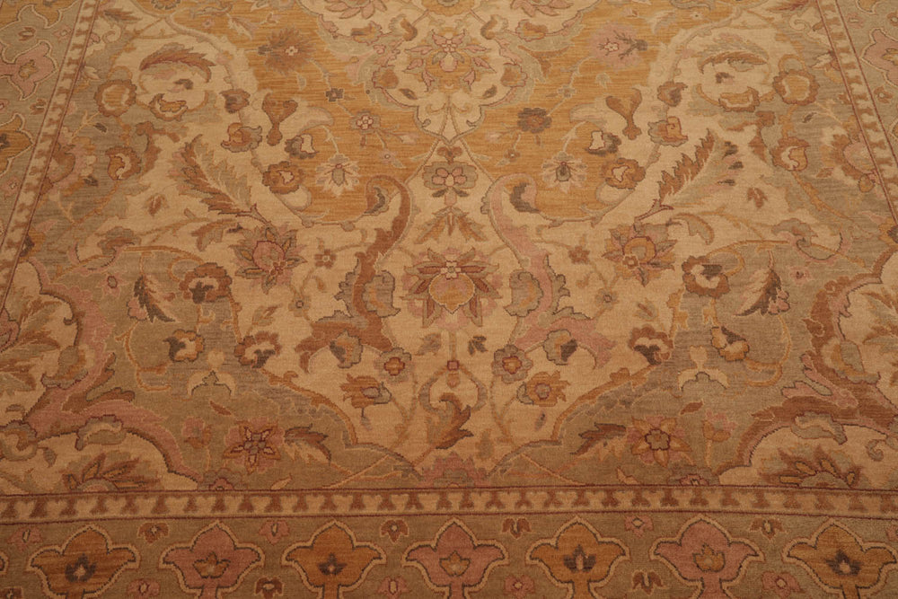 8x10 Beige, Gold, Moss Color Hand Knotted Persian 100% Wool Traditional Oriental Rug