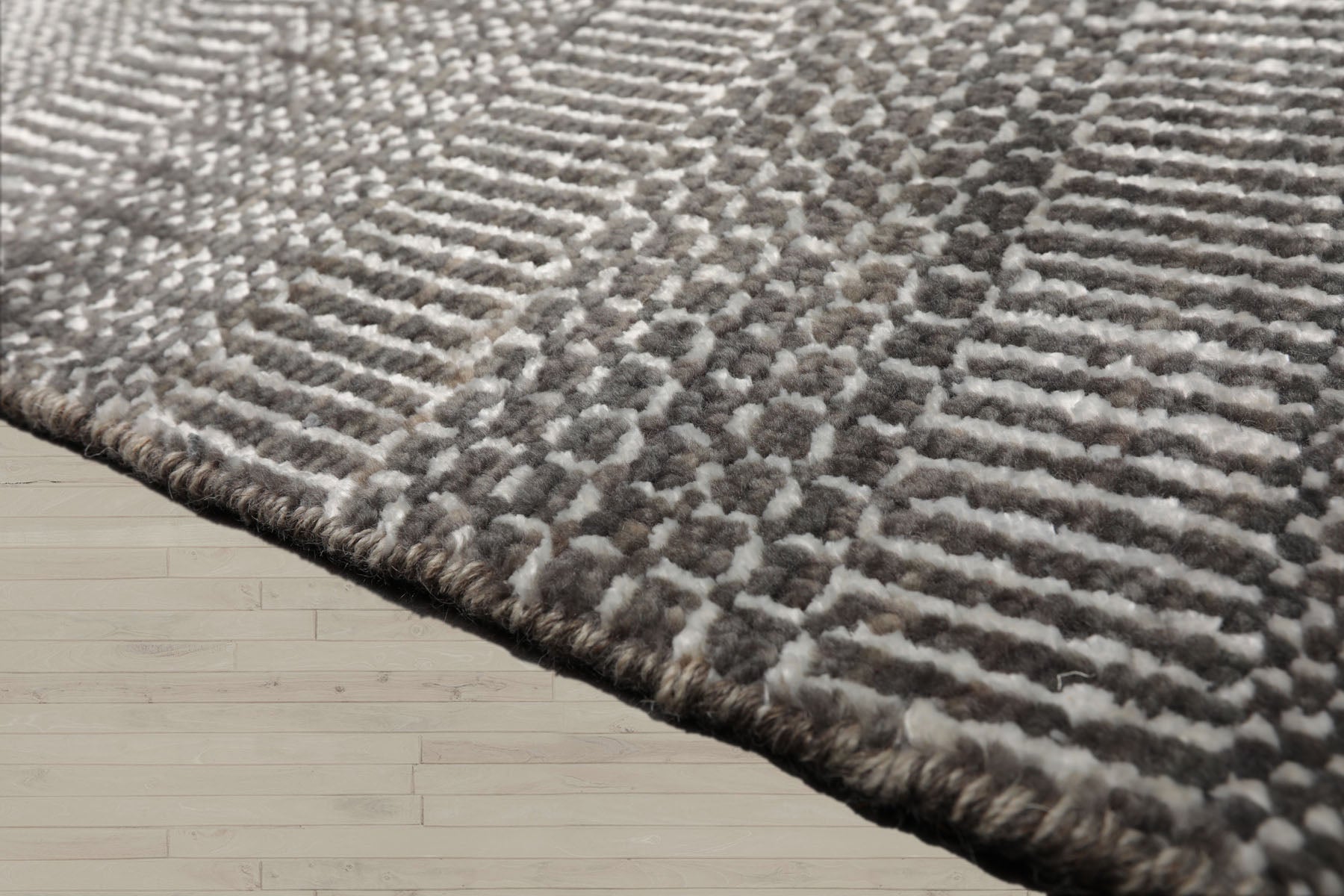 Square Ivory, Gray, Color Hand Knotted Tibetan Wool & Bamboo Silk Modern Oriental Rug