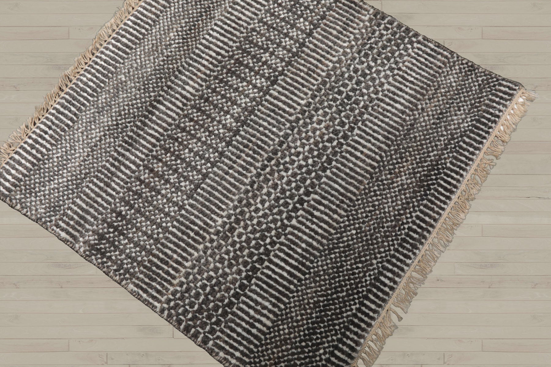 Square Ivory, Gray, Color Hand Knotted Tibetan Wool & Bamboo Silk Modern Oriental Rug