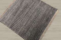 Square Ivory, Gray, Color Hand Knotted Tibetan Wool & Bamboo Silk Modern Oriental Rug