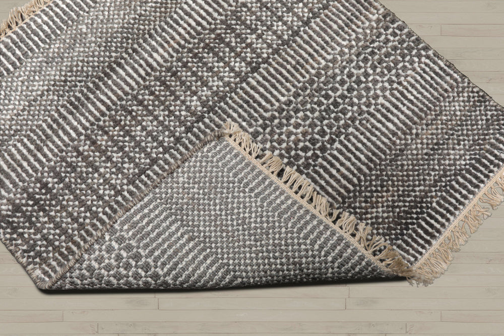 Square Ivory, Gray, Color Hand Knotted Tibetan Wool & Bamboo Silk Modern Oriental Rug