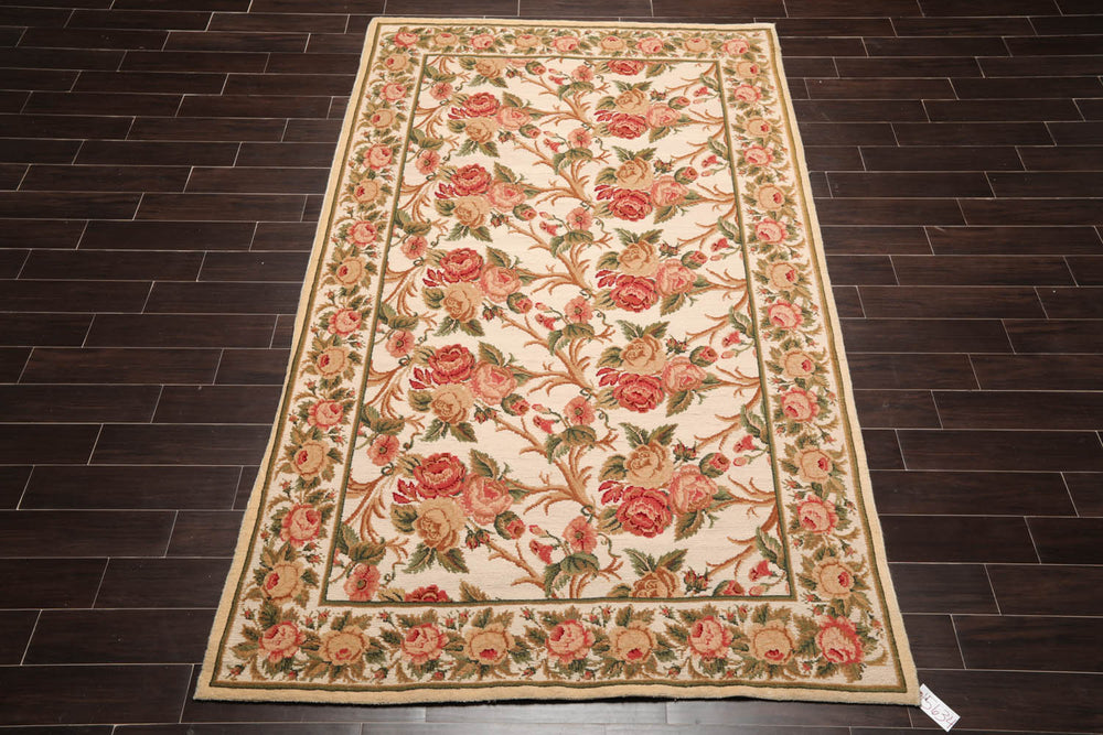 6x9 Beige, Rose, Green Color Hand Knotted  100% Wool Traditional Oriental Rug