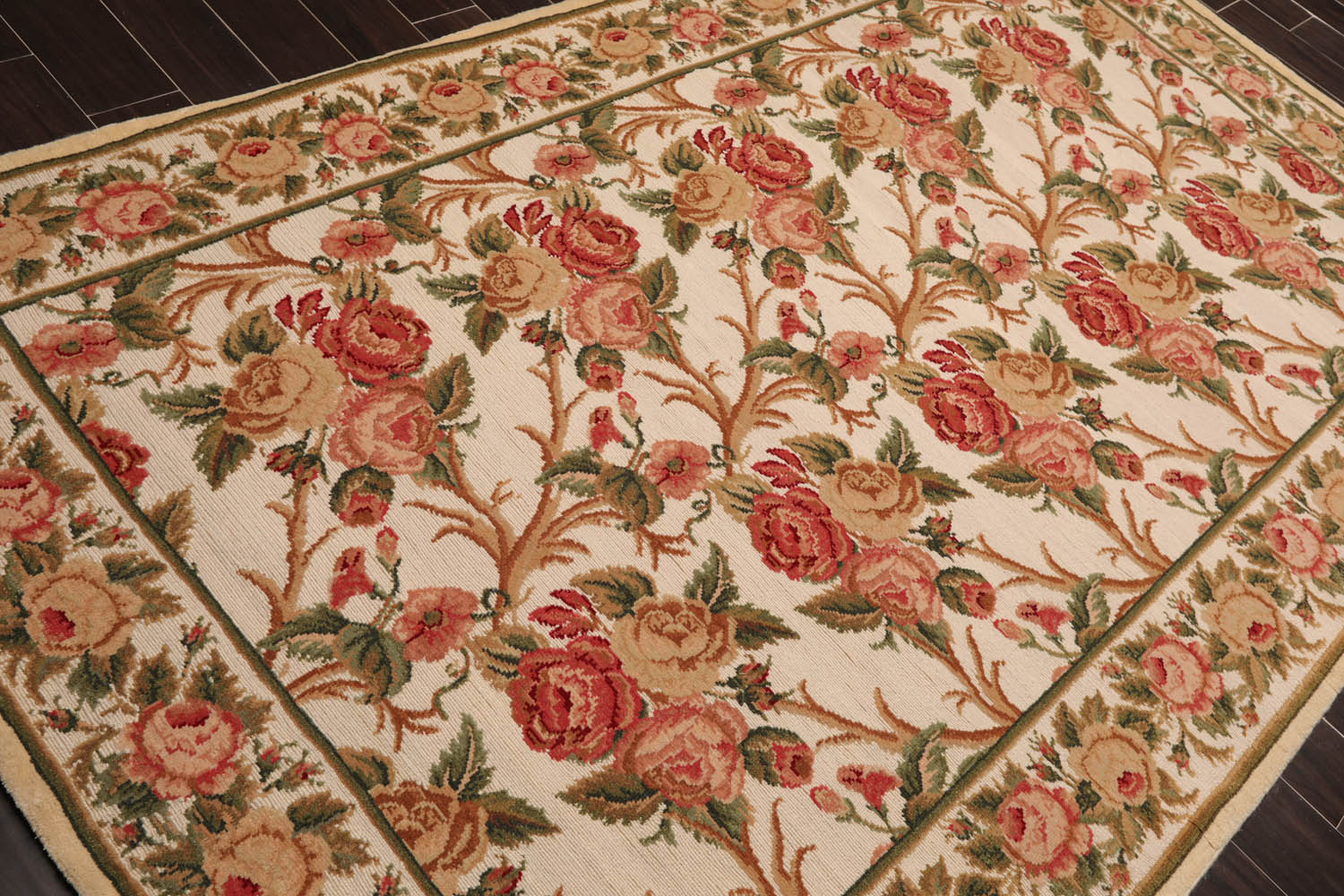 6x9 Beige, Rose, Green Color Hand Knotted  100% Wool Traditional Oriental Rug
