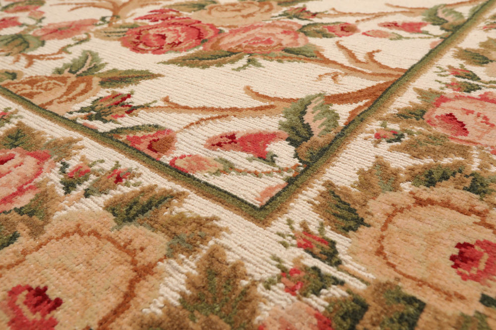 6x9 Beige, Rose, Green Color Hand Knotted  100% Wool Traditional Oriental Rug