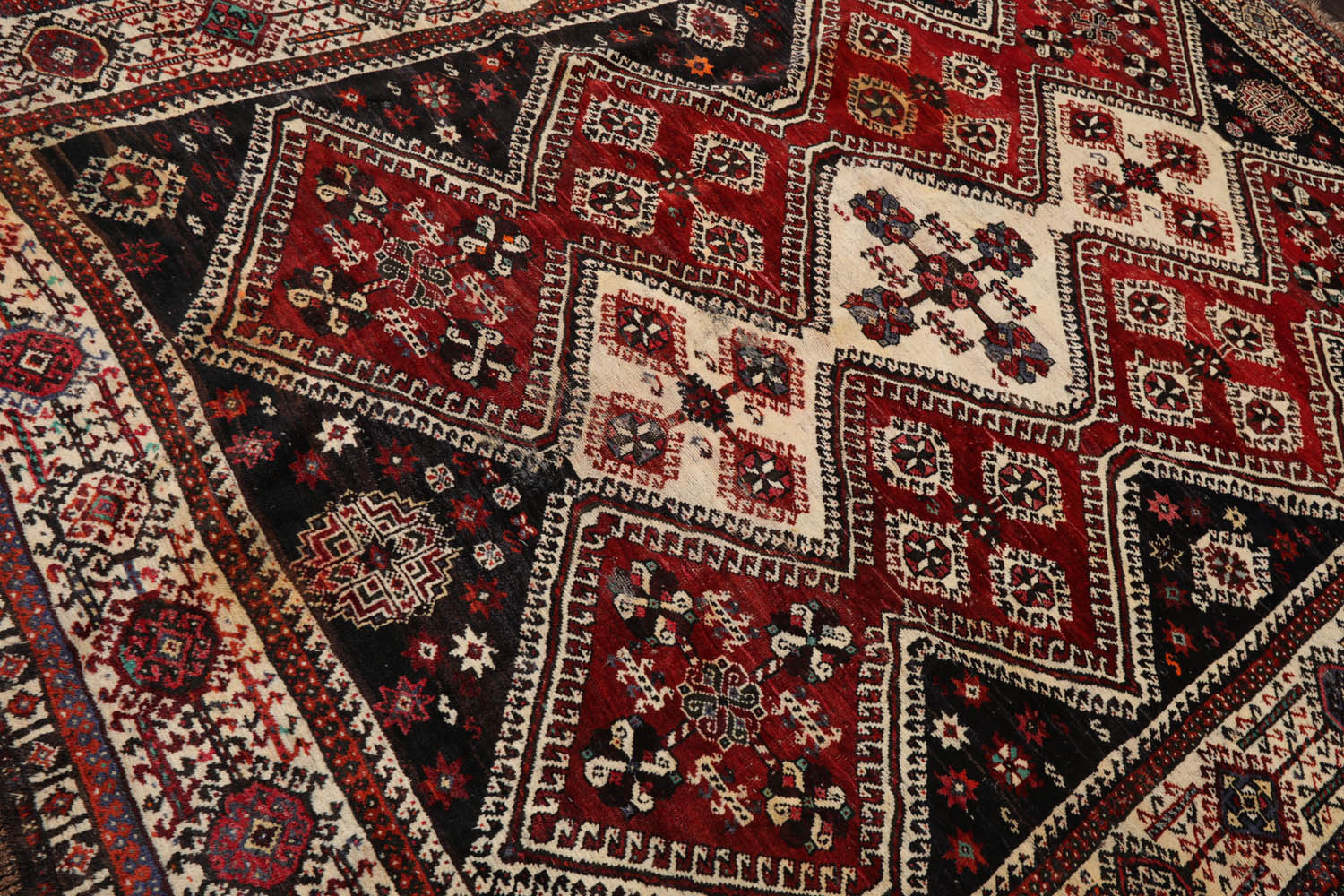 7x11 Ivory, Rust, Charcoal Color Hand Knotted Sirraj 100% Wool Traditional Oriental Rug