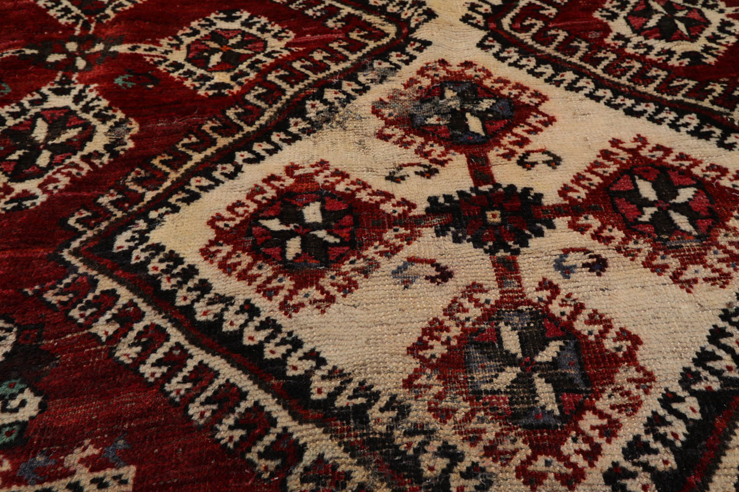 7x11 Ivory, Rust, Charcoal Color Hand Knotted Sirraj 100% Wool Traditional Oriental Rug