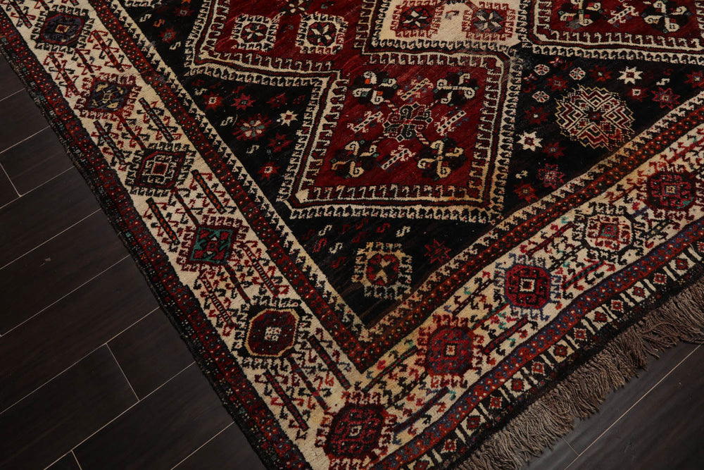 7x11 Ivory, Rust, Charcoal Color Hand Knotted Sirraj 100% Wool Traditional Oriental Rug