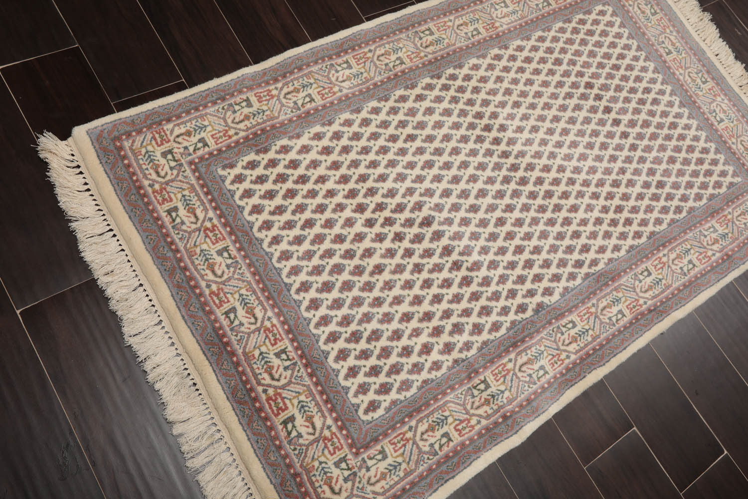 3x5 Cream, Rust, Blue Color Hand Knotted Boteh 100% Wool Traditional Oriental Rug