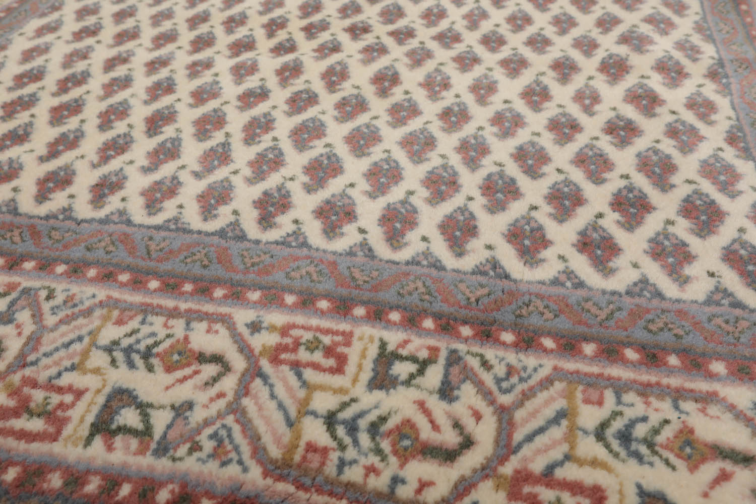 3x5 Cream, Rust, Blue Color Hand Knotted Boteh 100% Wool Traditional Oriental Rug
