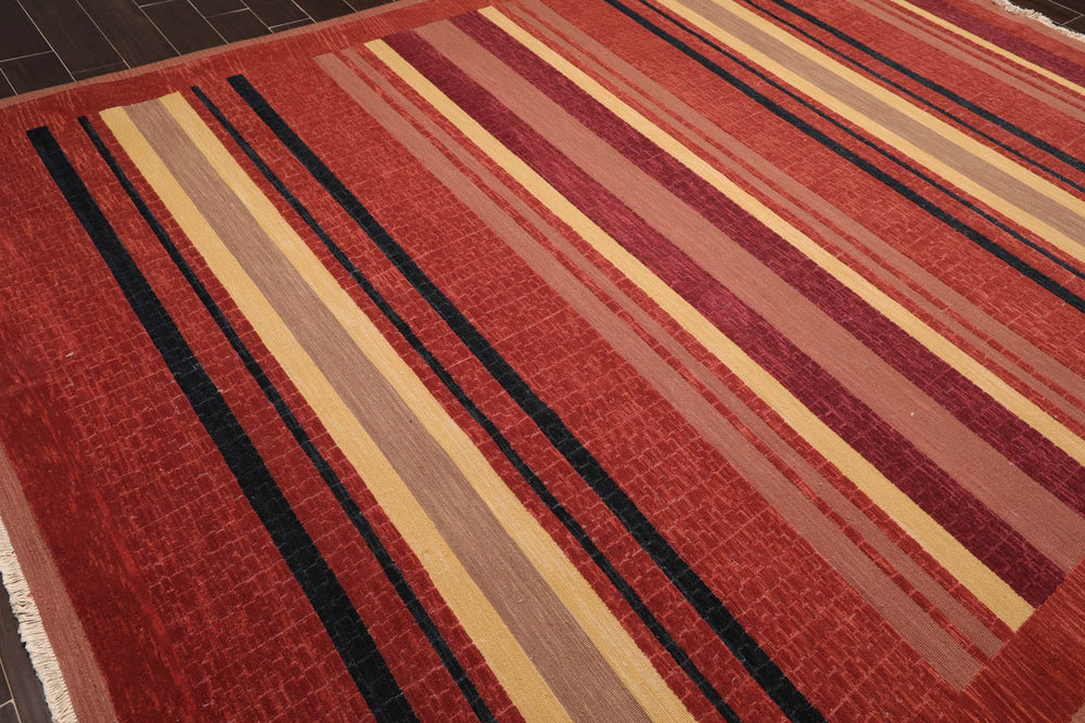 9x12 Rust, Brown, Navy Color Hand Knotted  100% Wool Modern Oriental Rug