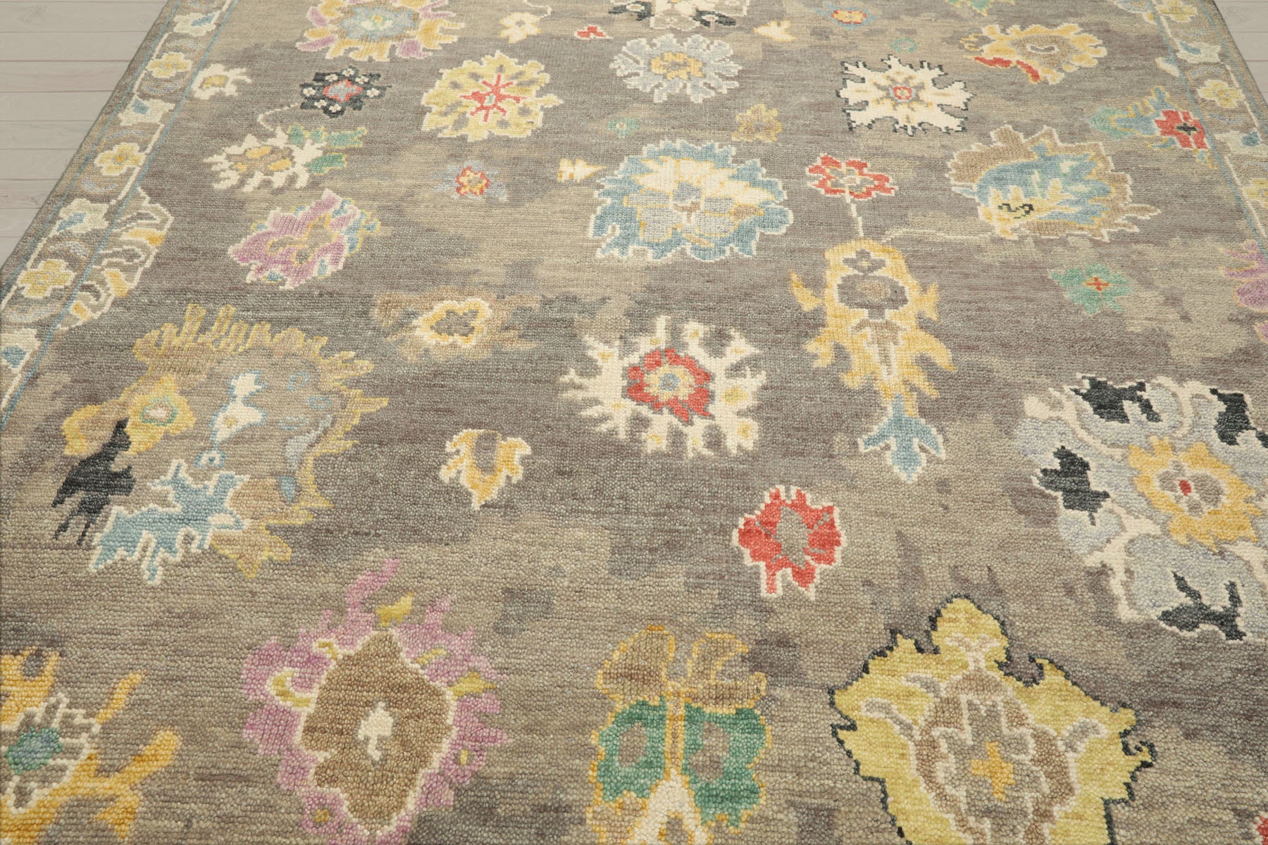 Multi Size Taupe Ivory Aqua Color Hand Knotted Oushak Wool Transitional Oriental Rug