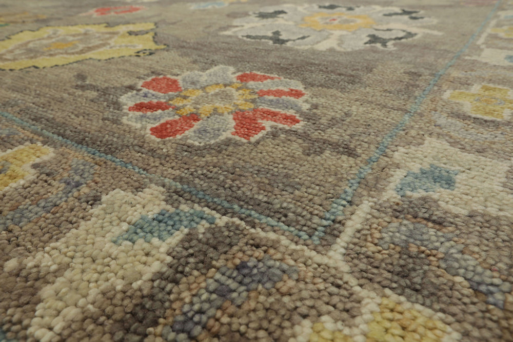Multi Size Taupe Ivory Aqua Color Hand Knotted Oushak Wool Transitional Oriental Rug