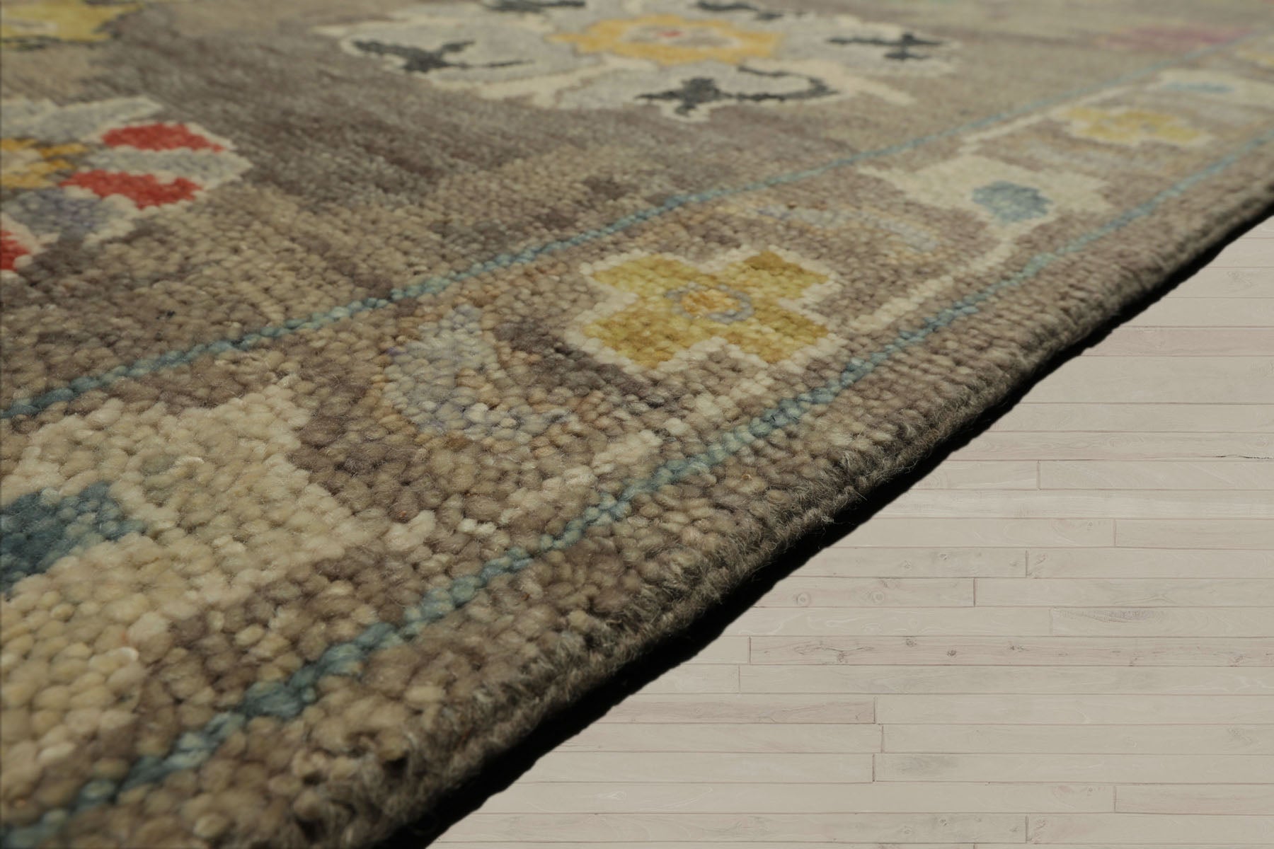 Multi Size Taupe Ivory Aqua Color Hand Knotted Oushak Wool Transitional Oriental Rug