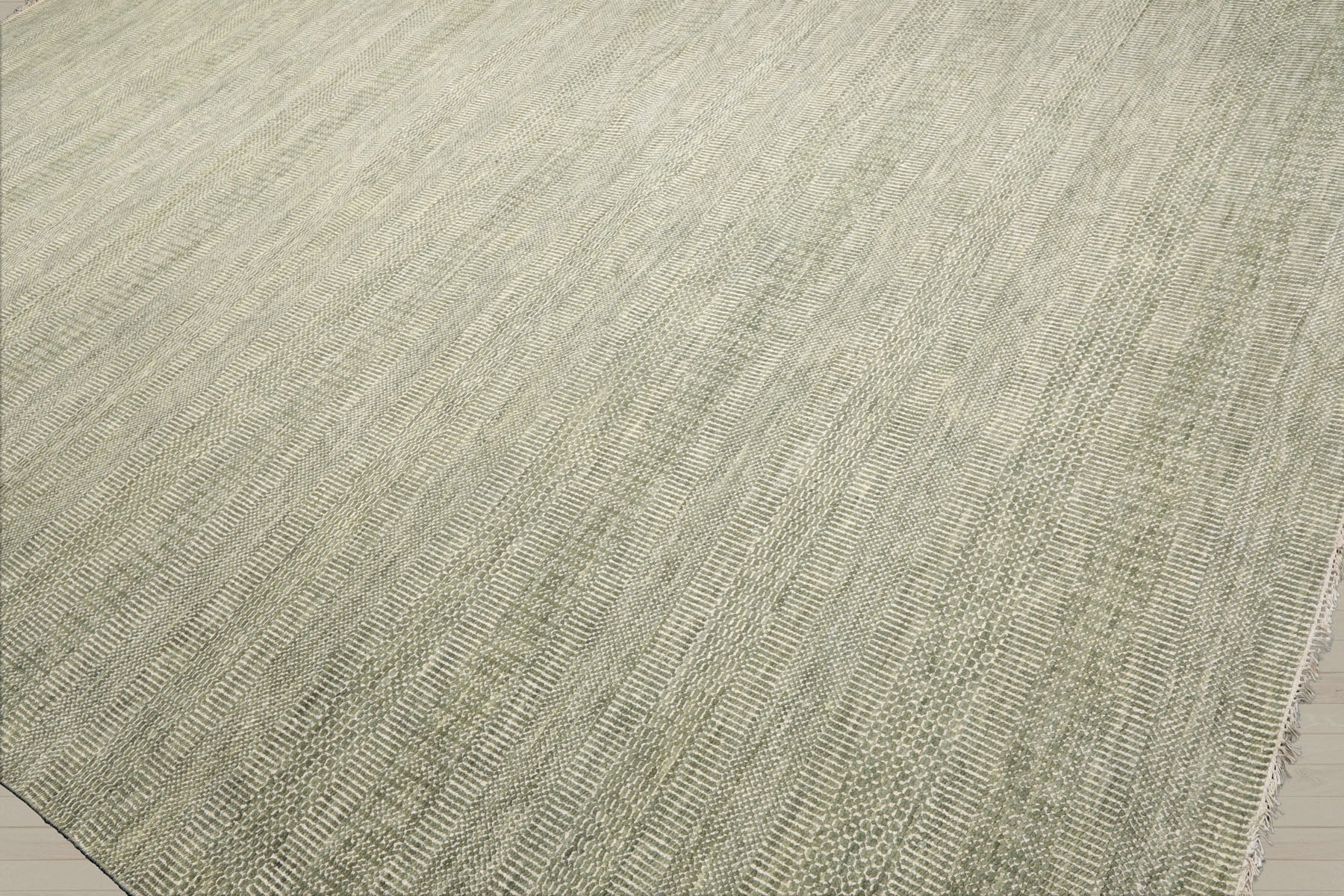 Multi Size Sage Ivory Color Hand Knotted Tibetan Wool & Bamboo Silk Contemporary Oriental Rug