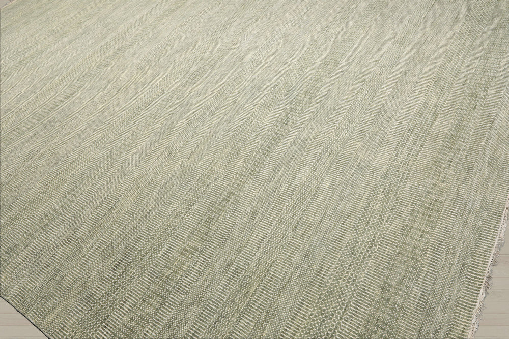 Multi Size Sage Ivory Color Hand Knotted Tibetan Wool & Bamboo Silk Contemporary Oriental Rug