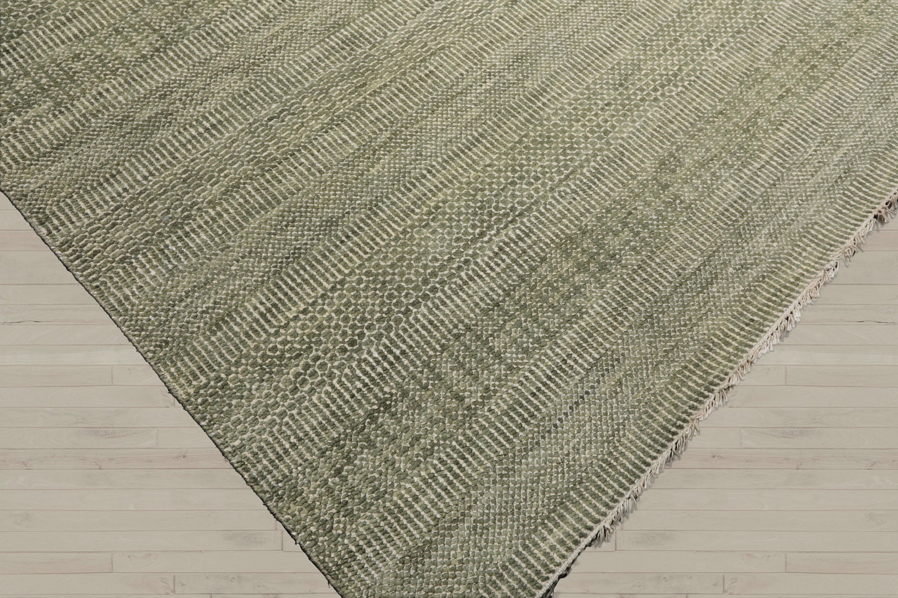 Multi Size Sage Ivory Color Hand Knotted Tibetan Wool & Bamboo Silk Contemporary Oriental Rug