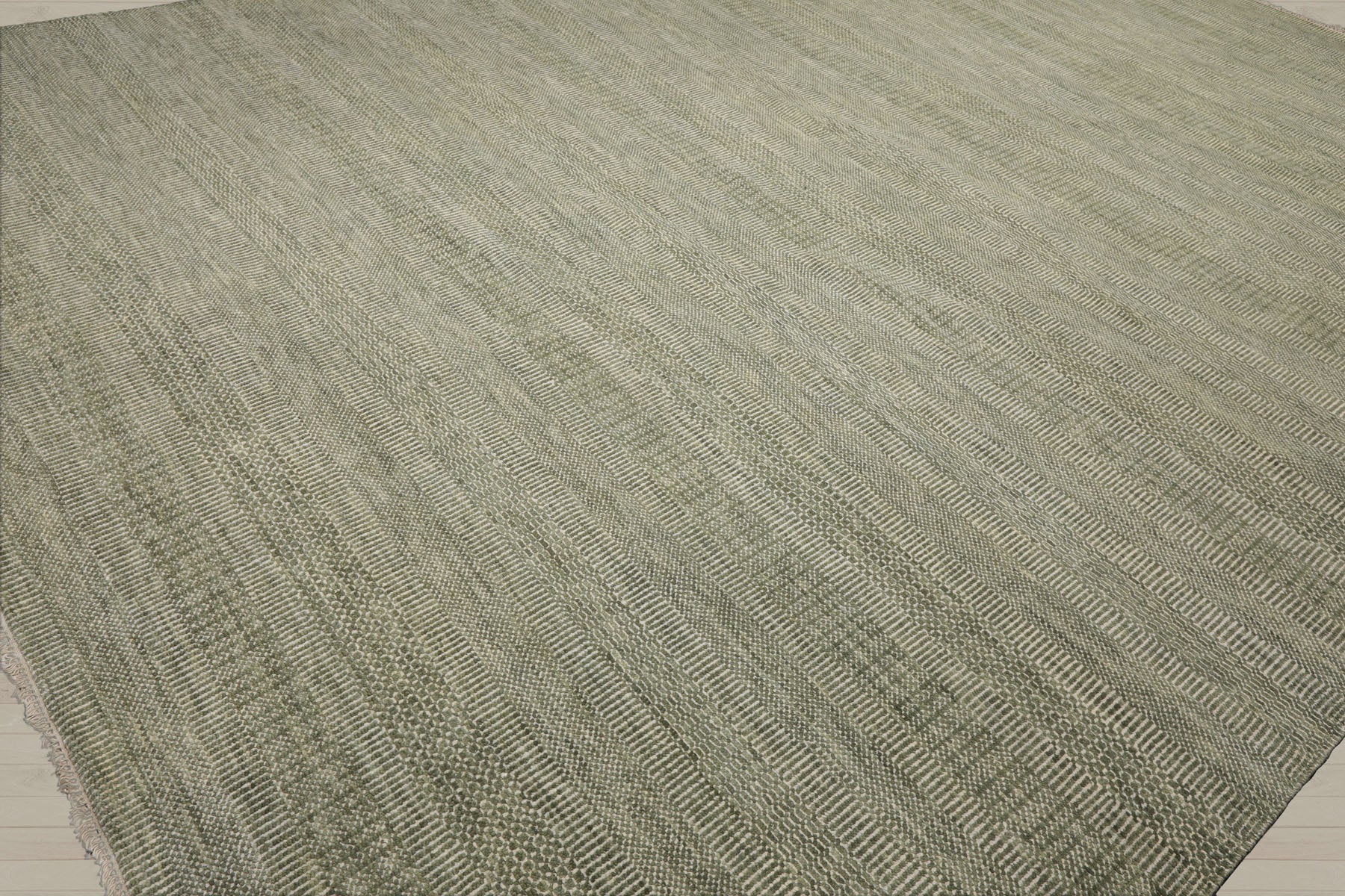 Multi Size Sage Ivory Color Hand Knotted Tibetan Wool & Bamboo Silk Contemporary Oriental Rug