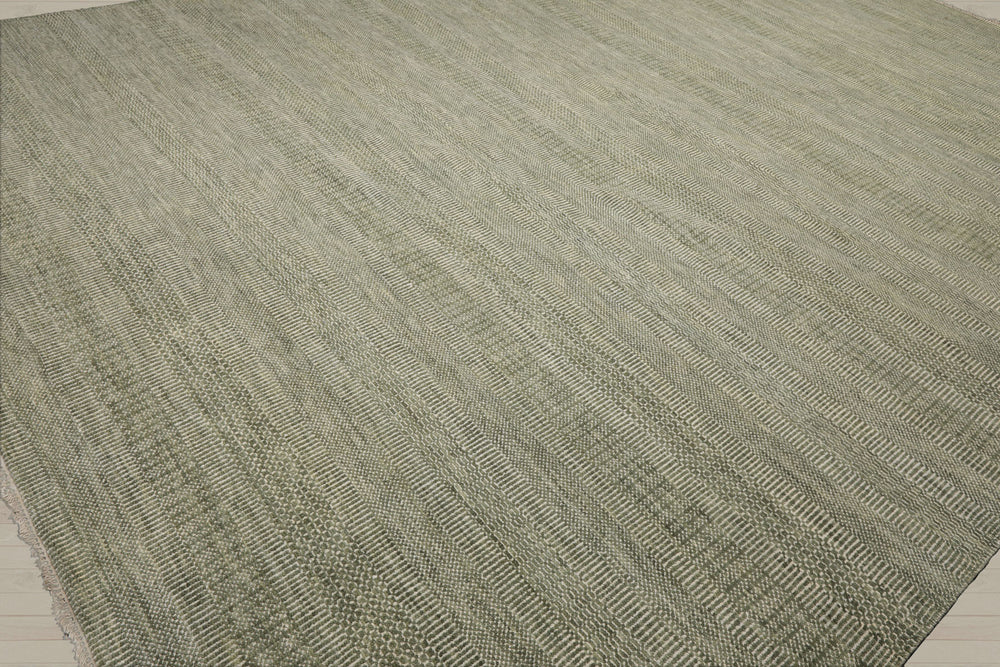 Multi Size Sage Ivory Color Hand Knotted Tibetan Wool & Bamboo Silk Contemporary Oriental Rug