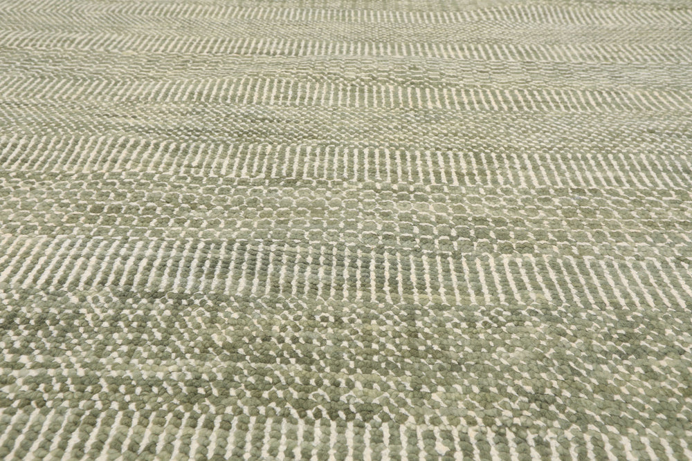 Multi Size Sage Ivory Color Hand Knotted Tibetan Wool & Bamboo Silk Contemporary Oriental Rug