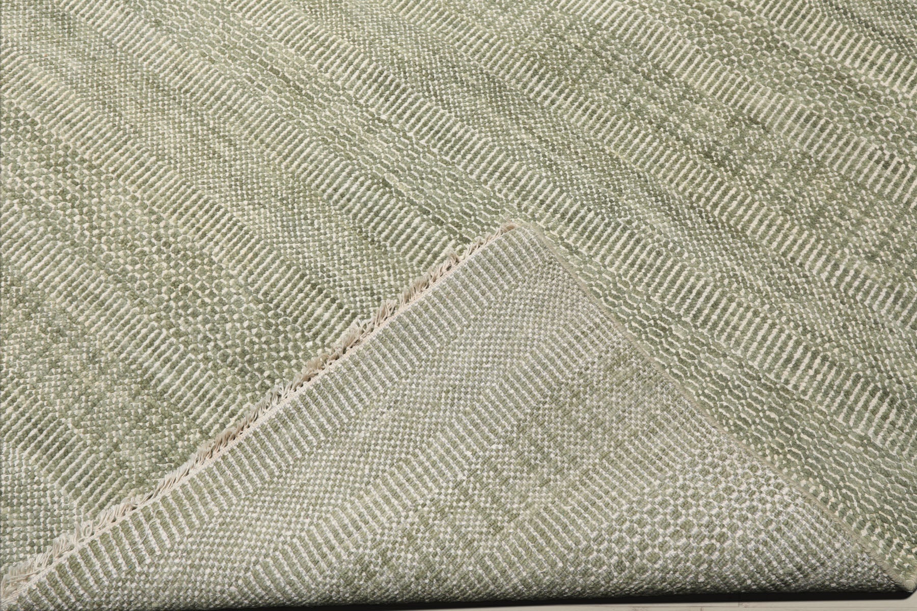 Multi Size Sage Ivory Color Hand Knotted Tibetan Wool & Bamboo Silk Contemporary Oriental Rug