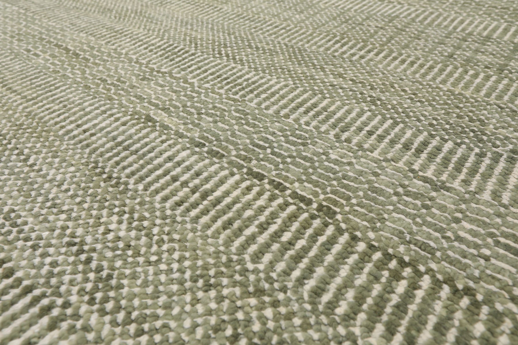 Multi Size Sage Ivory Color Hand Knotted Tibetan Wool & Bamboo Silk Contemporary Oriental Rug
