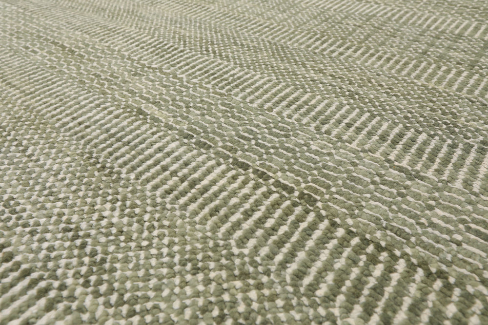 Multi Size Sage Ivory Color Hand Knotted Tibetan Wool & Bamboo Silk Contemporary Oriental Rug