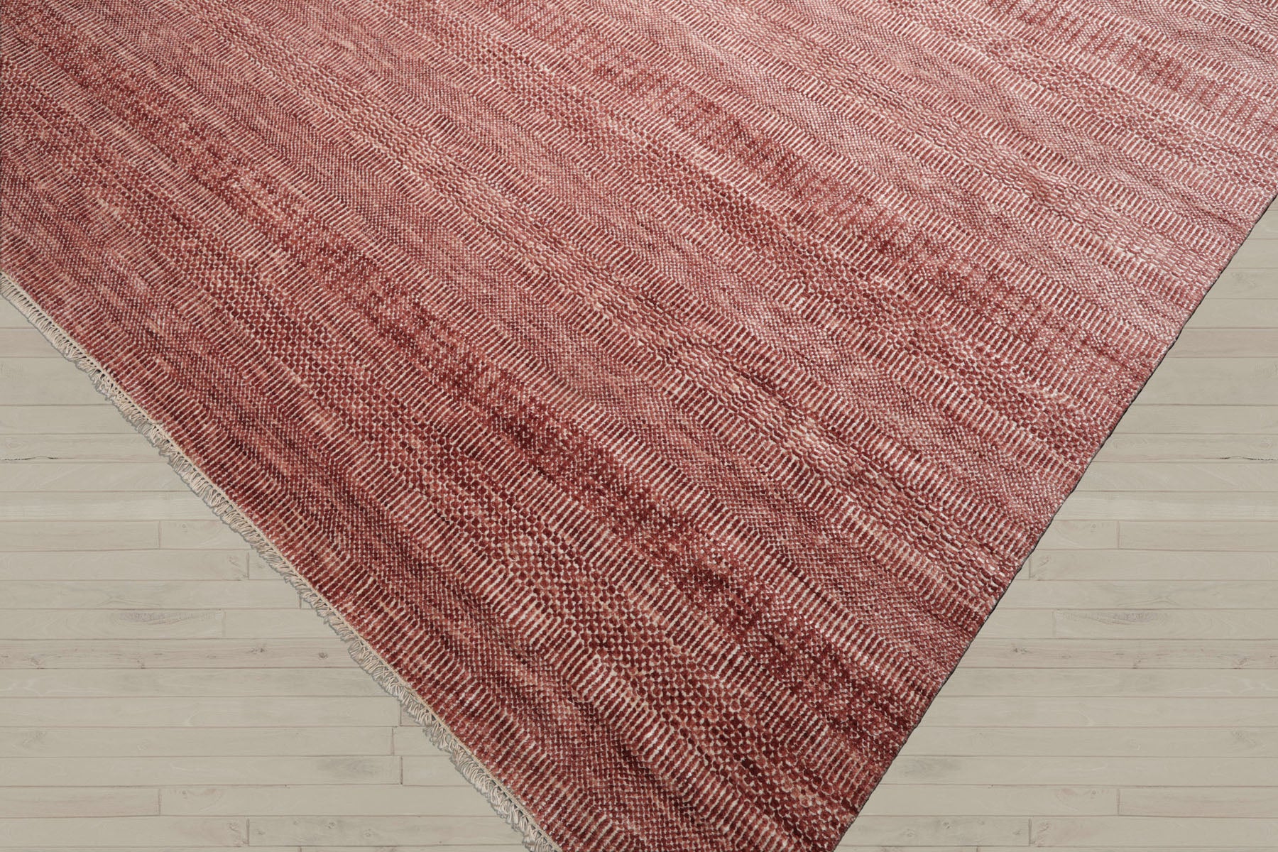 Multi Size Raspberry Ivory Color Hand Knotted Tibetan Wool & Bamboo Silk Contemporary Oriental Rug