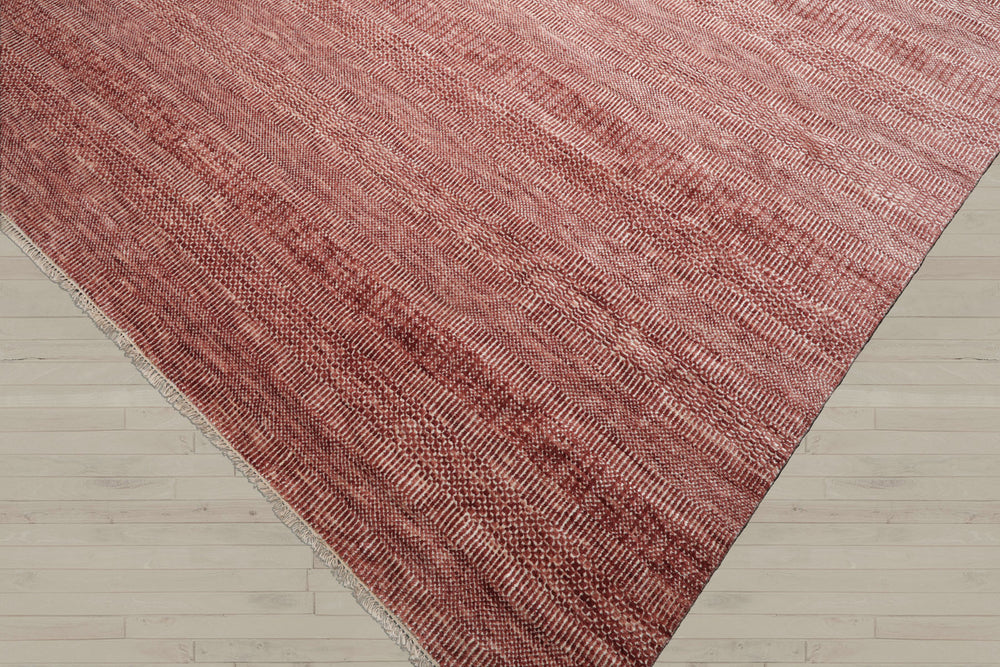 Multi Size Raspberry Ivory Color Hand Knotted Tibetan Wool & Bamboo Silk Contemporary Oriental Rug