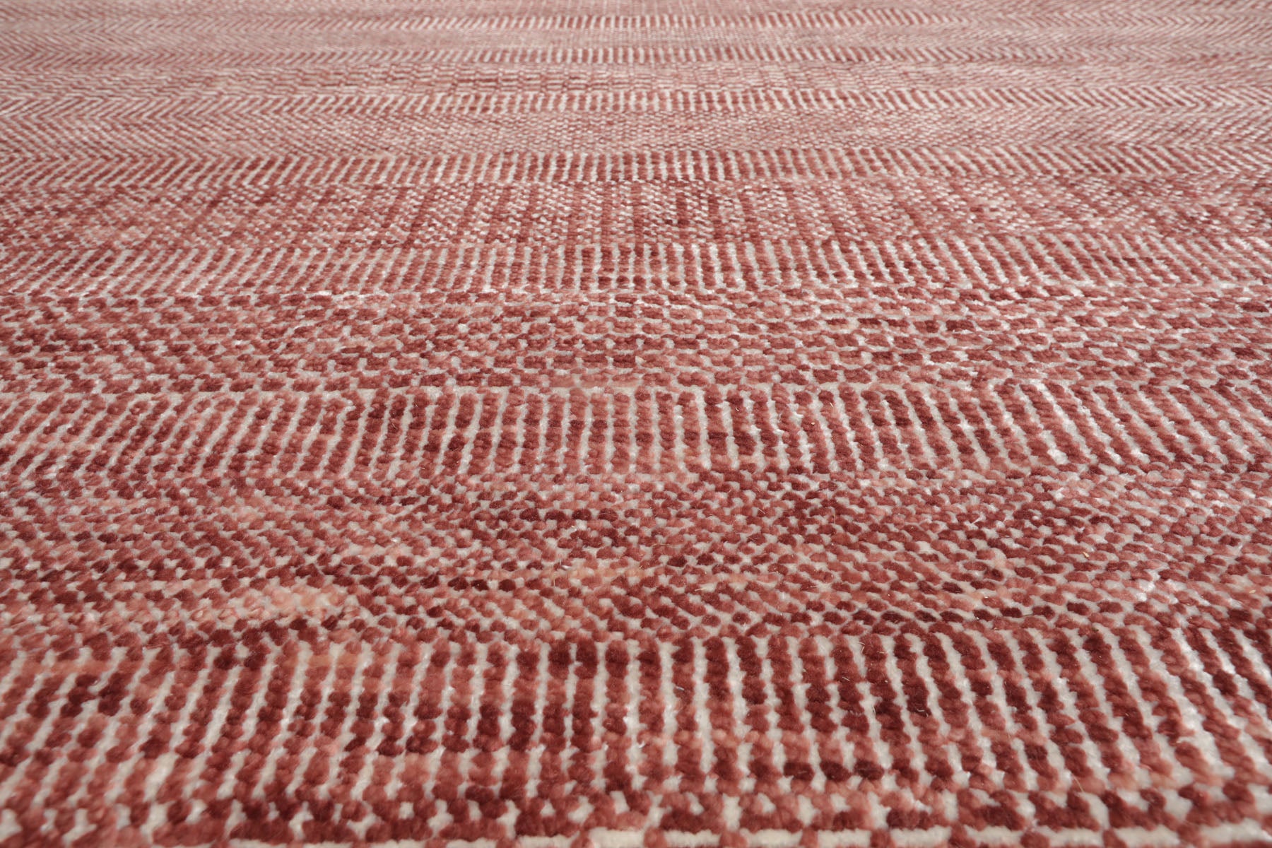 Multi Size Raspberry Ivory Color Hand Knotted Tibetan Wool & Bamboo Silk Contemporary Oriental Rug
