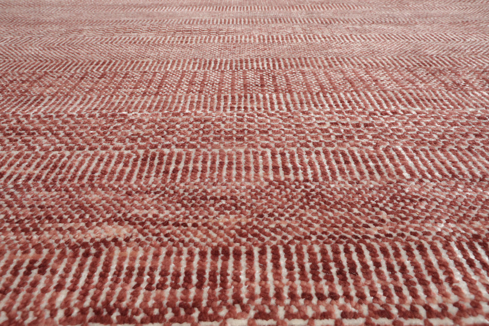 Multi Size Raspberry Ivory Color Hand Knotted Tibetan Wool & Bamboo Silk Contemporary Oriental Rug