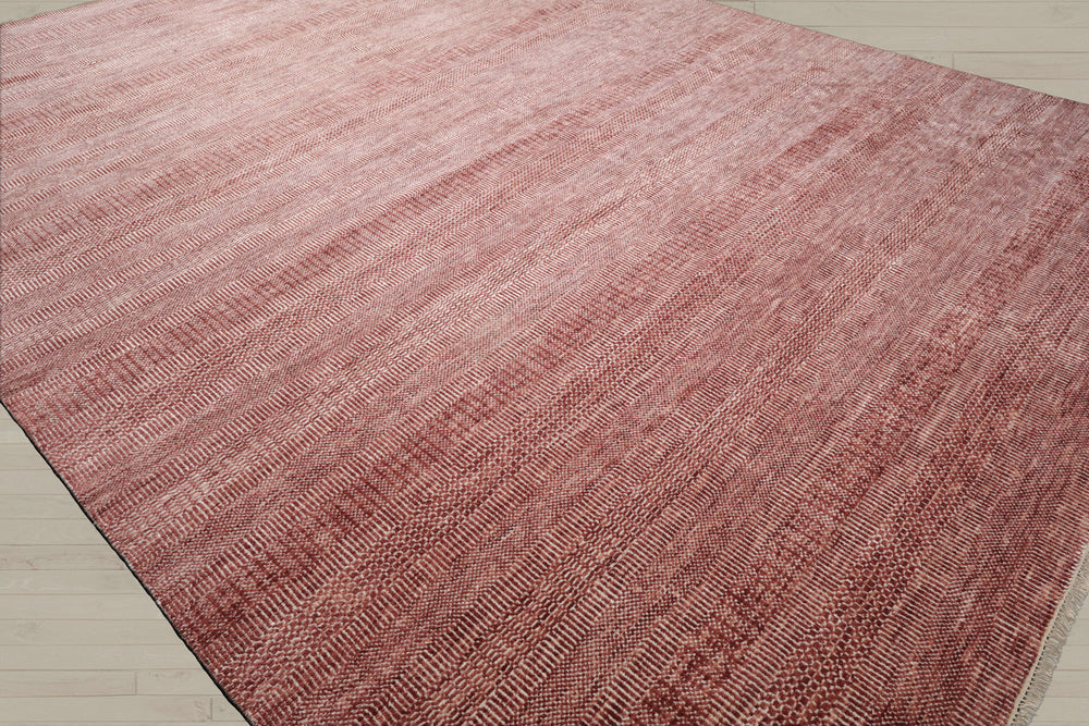 Multi Size Raspberry Ivory Color Hand Knotted Tibetan Wool & Bamboo Silk Contemporary Oriental Rug