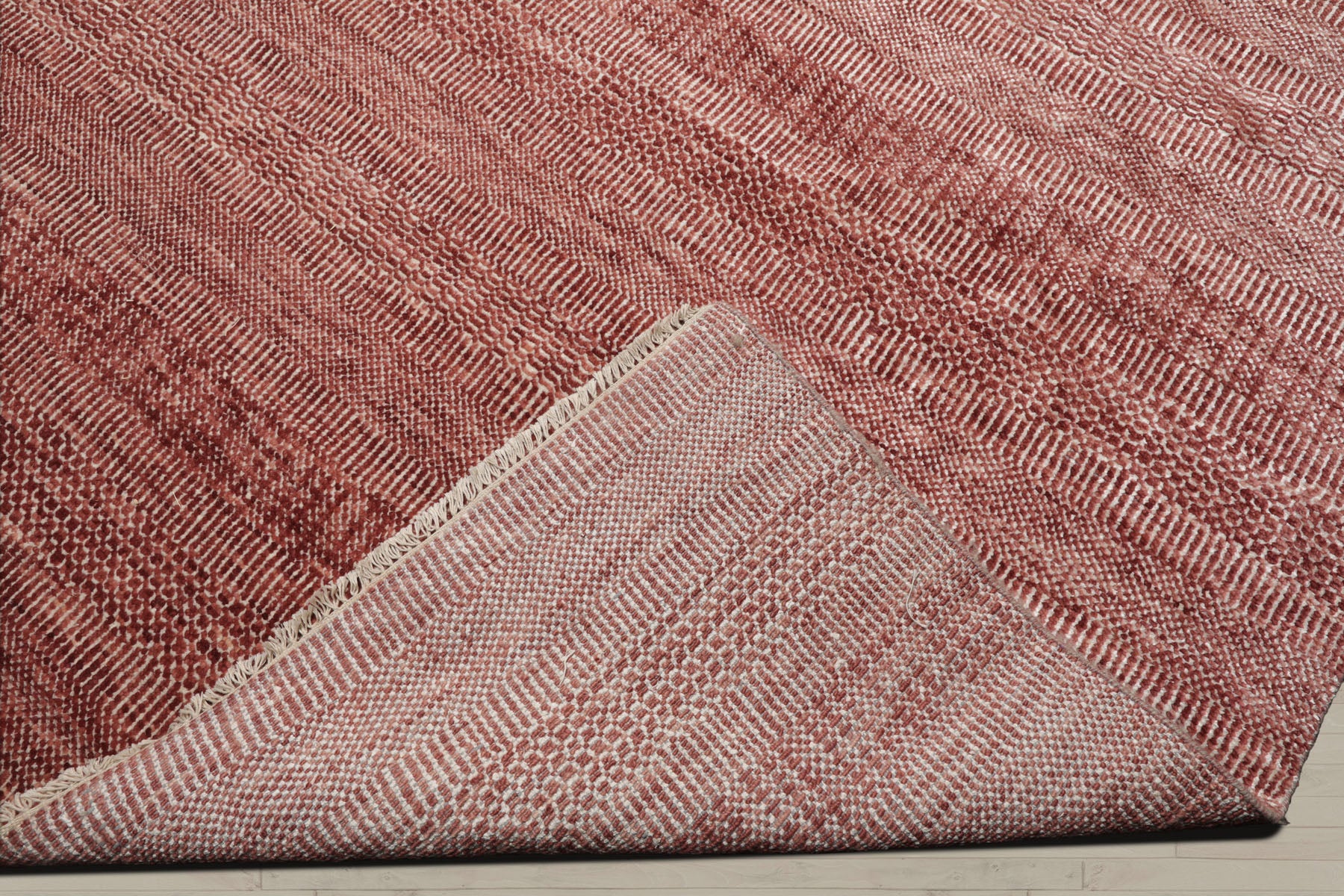 Multi Size Raspberry Ivory Color Hand Knotted Tibetan Wool & Bamboo Silk Contemporary Oriental Rug