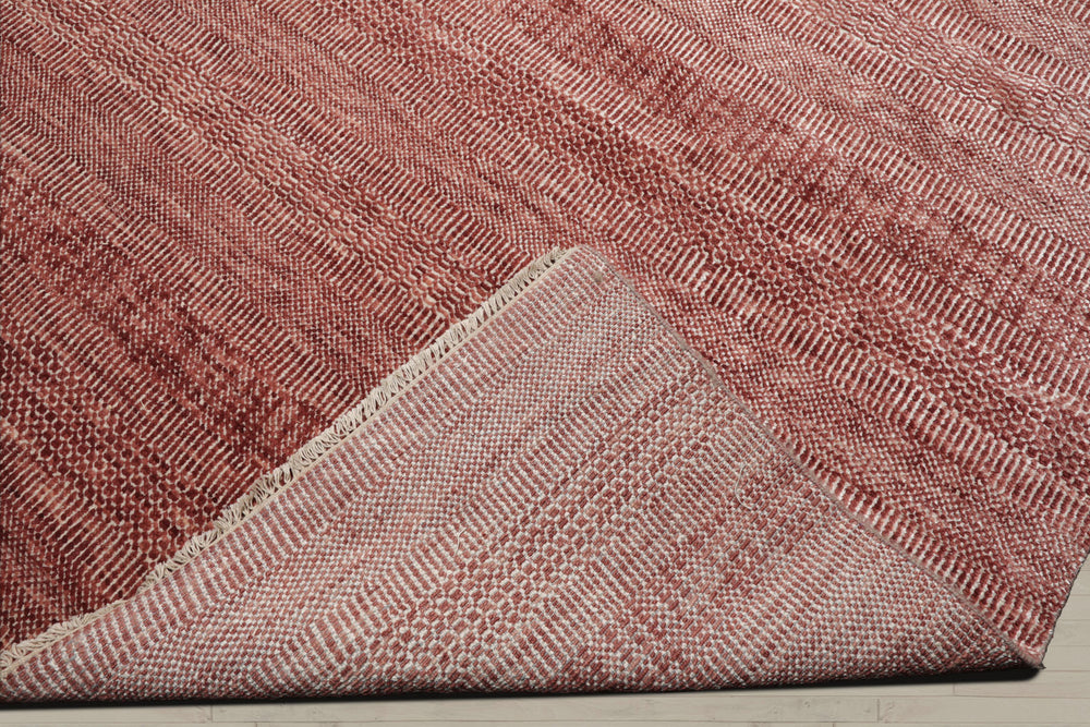 Multi Size Raspberry Ivory Color Hand Knotted Tibetan Wool & Bamboo Silk Contemporary Oriental Rug