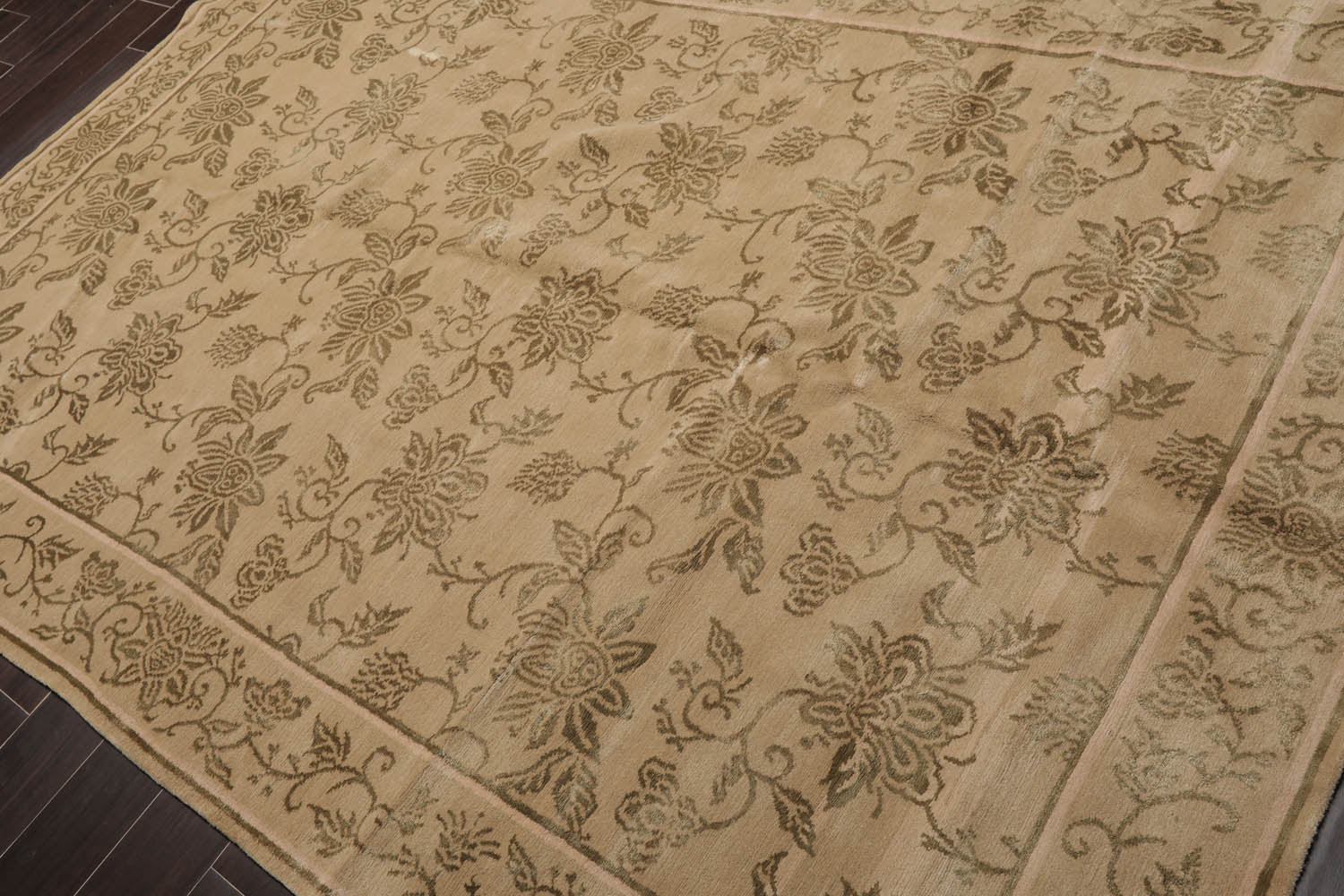 6x9 Tan, Moss, Color Hand Knotted Tibetan Wool & Silk Transitional Oriental Rug