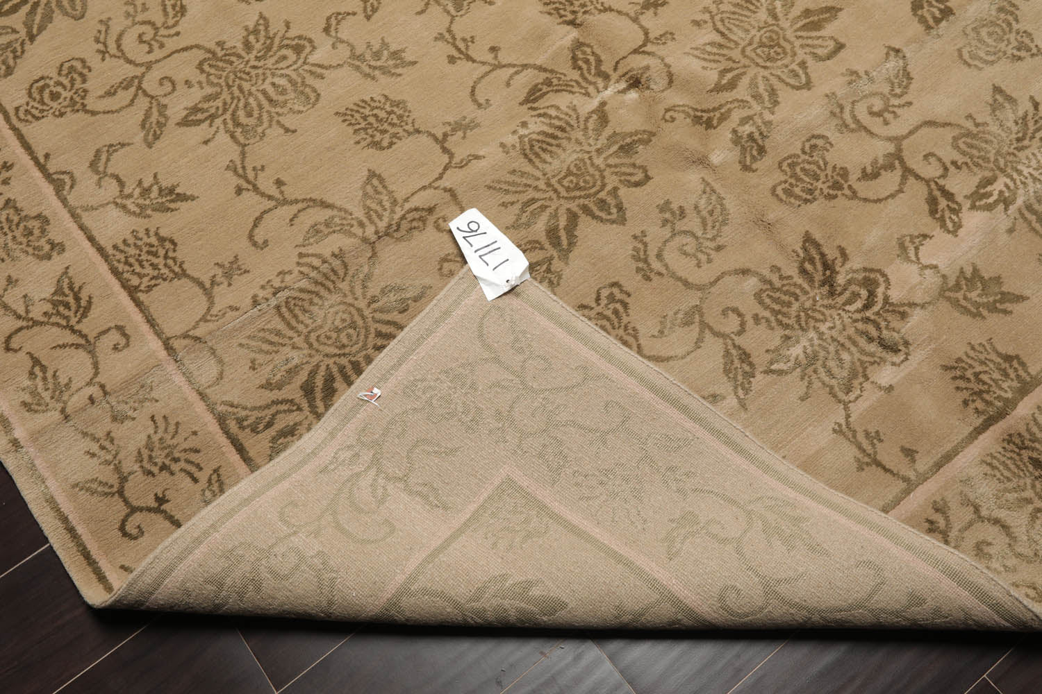 6x9 Tan, Moss, Color Hand Knotted Tibetan Wool & Silk Transitional Oriental Rug