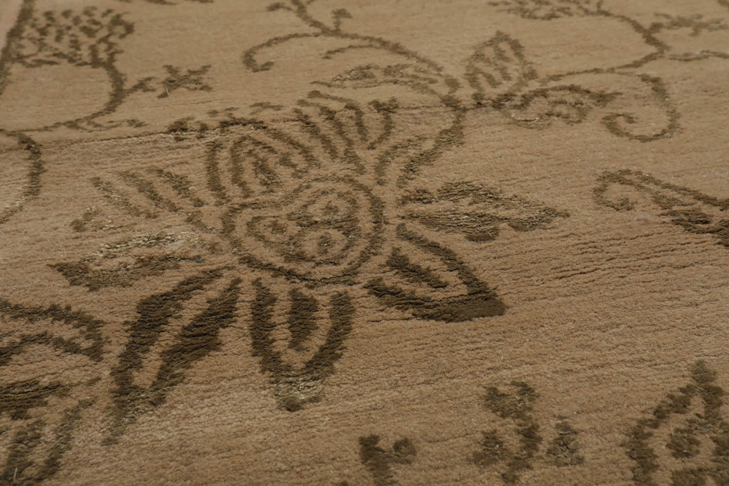 6x9 Tan, Moss, Color Hand Knotted Tibetan Wool & Silk Transitional Oriental Rug