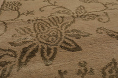 6x9 Tan, Moss, Color Hand Knotted Tibetan Wool & Silk Transitional Oriental Rug