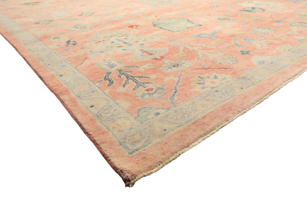 9x12 Blush, Blue, Mint Color Hand Knotted Oushak Wool Transitional Oriental Rug