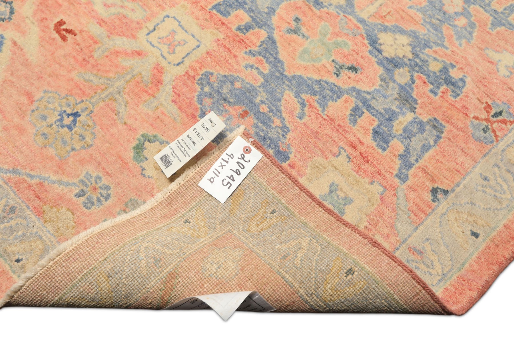 9x12 Blush, Blue, Mint Color Hand Knotted Oushak Wool Transitional Oriental Rug