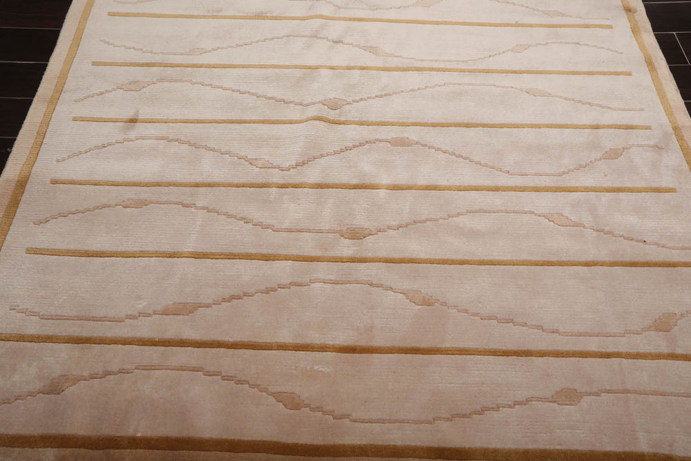 6x9 Beige, Tan, Pale Gold Color Hand Knotted  100% Wool Modern Oriental Rug