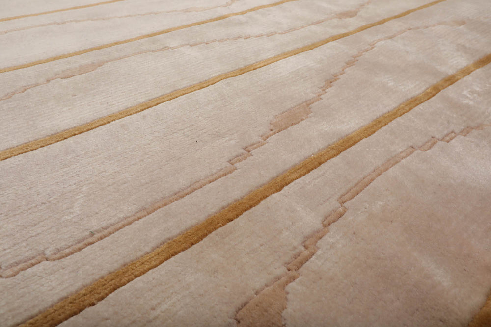 6x9 Beige, Tan, Pale Gold Color Hand Knotted  100% Wool Modern Oriental Rug