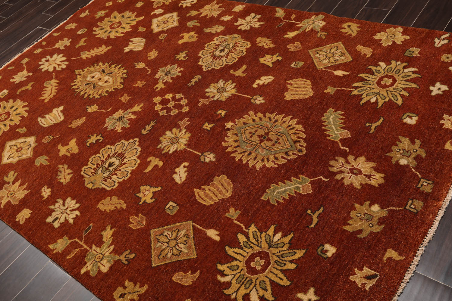 6x9 Burnt Orange, Gold, Aqua Color Hand Knotted  100% Wool Traditional Oriental Rug