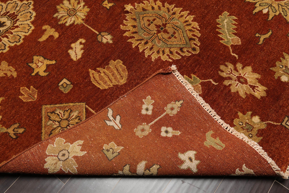 6x9 Burnt Orange, Gold, Aqua Color Hand Knotted  100% Wool Traditional Oriental Rug