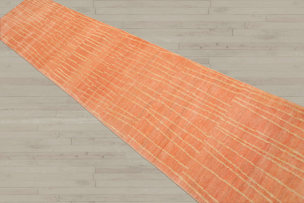 Multi Size Salmon Beige Color Hand Knotted Tibetan Wool Contemporary Oriental Rug