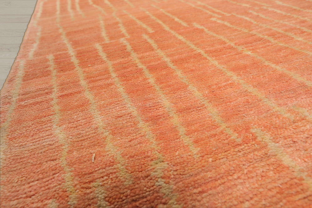 Multi Size Salmon Beige Color Hand Knotted Tibetan Wool Contemporary Oriental Rug