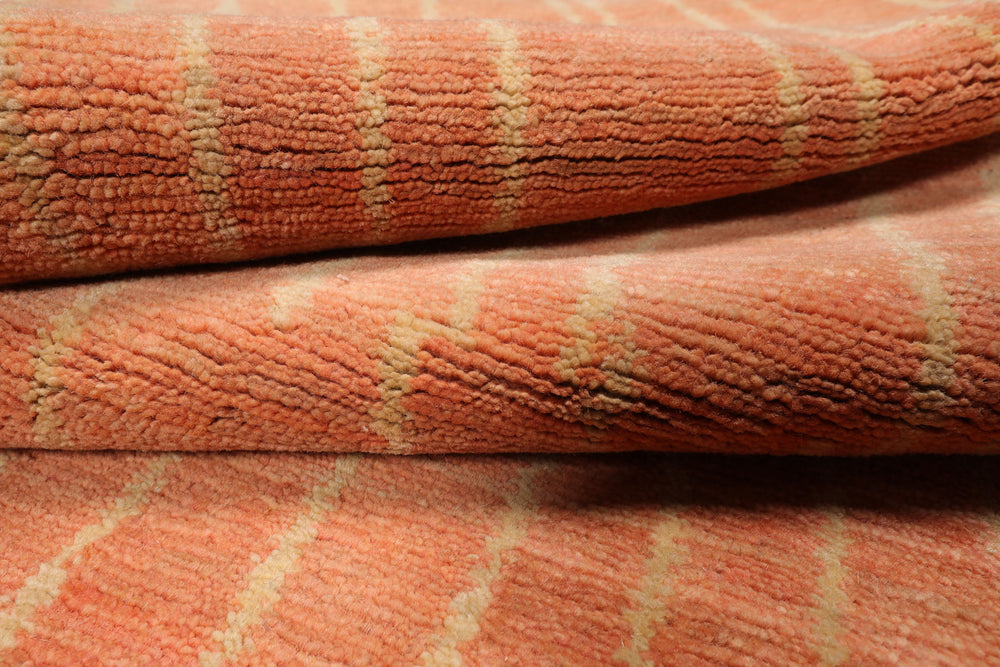 Multi Size Salmon Beige Color Hand Knotted Tibetan Wool Contemporary Oriental Rug