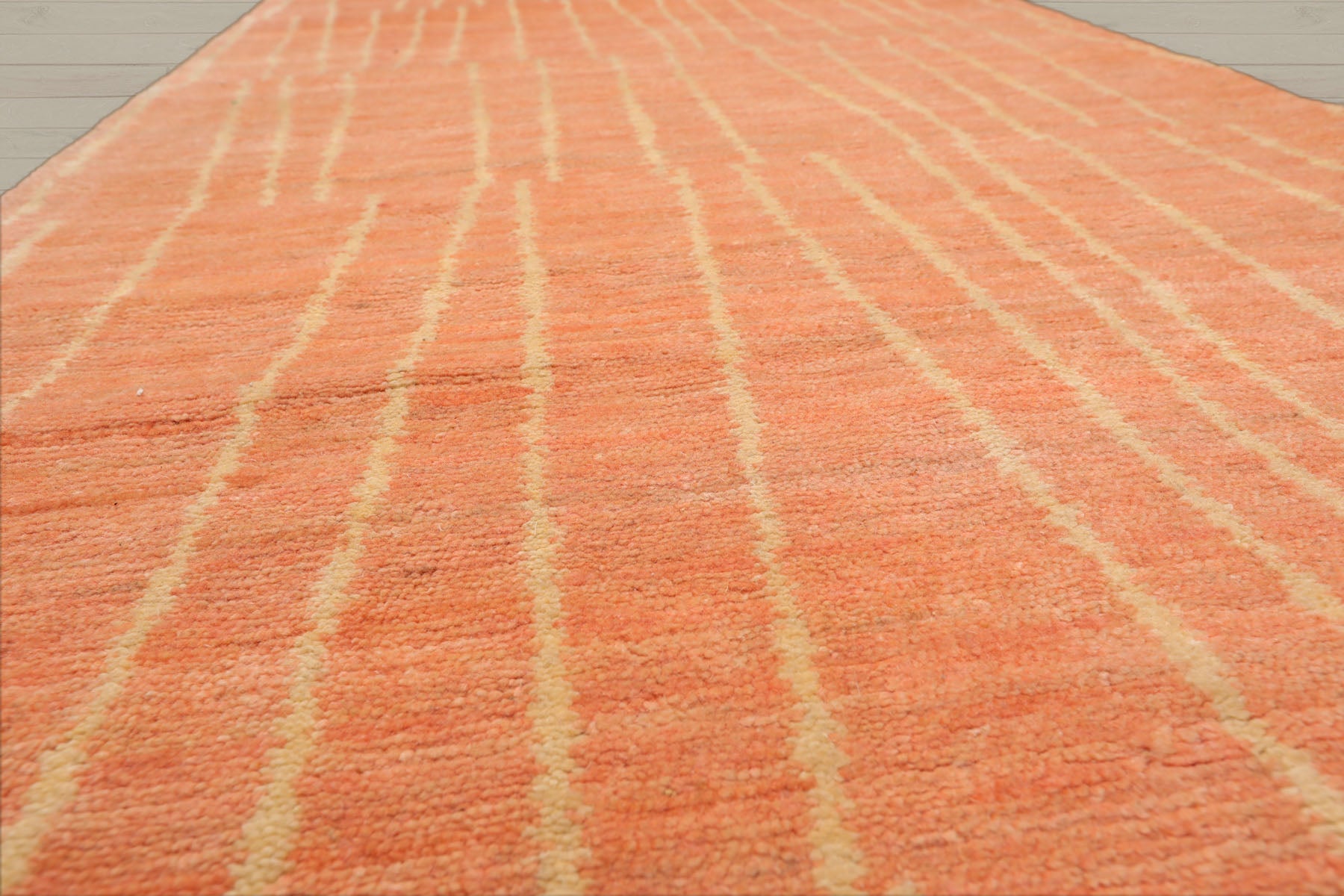 Multi Size Salmon Beige Color Hand Knotted Tibetan Wool Contemporary Oriental Rug