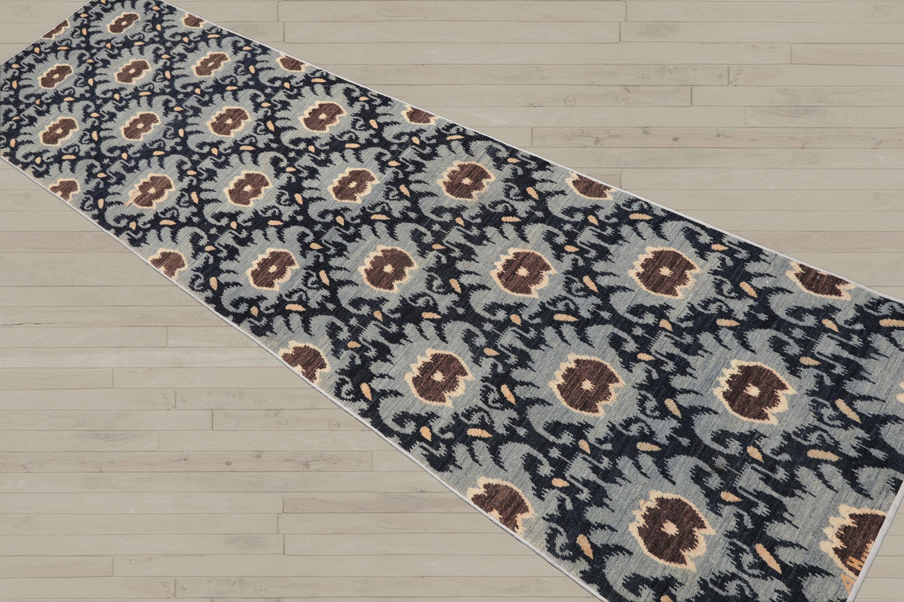 Multi Size Slate Blue Ivory Color Hand Knotted Tibetan Wool Contemporary Oriental Rug