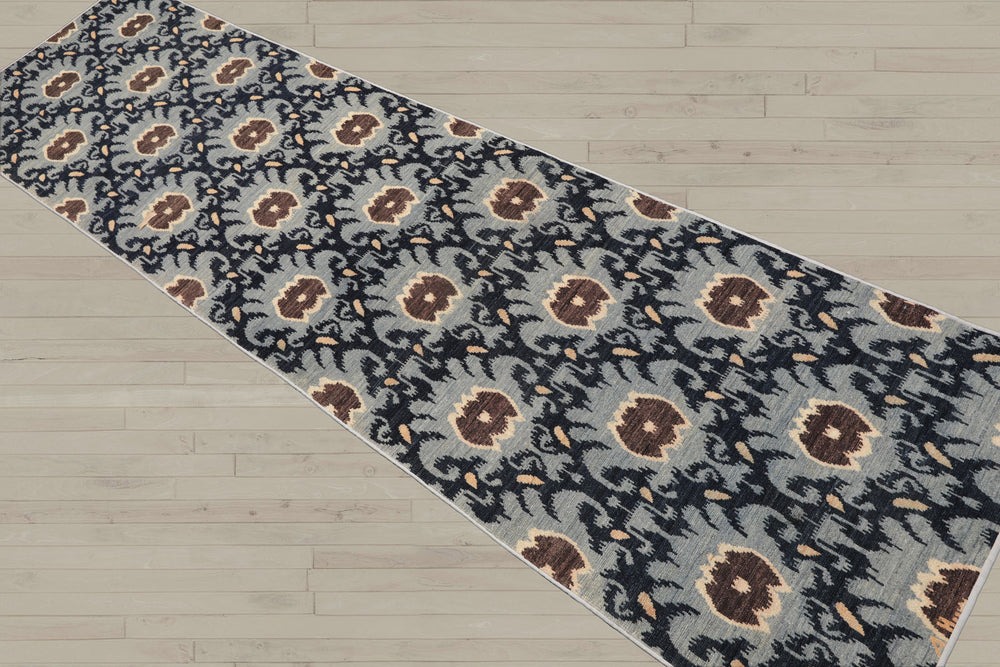 Multi Size Slate Blue Ivory Color Hand Knotted Tibetan Wool Contemporary Oriental Rug