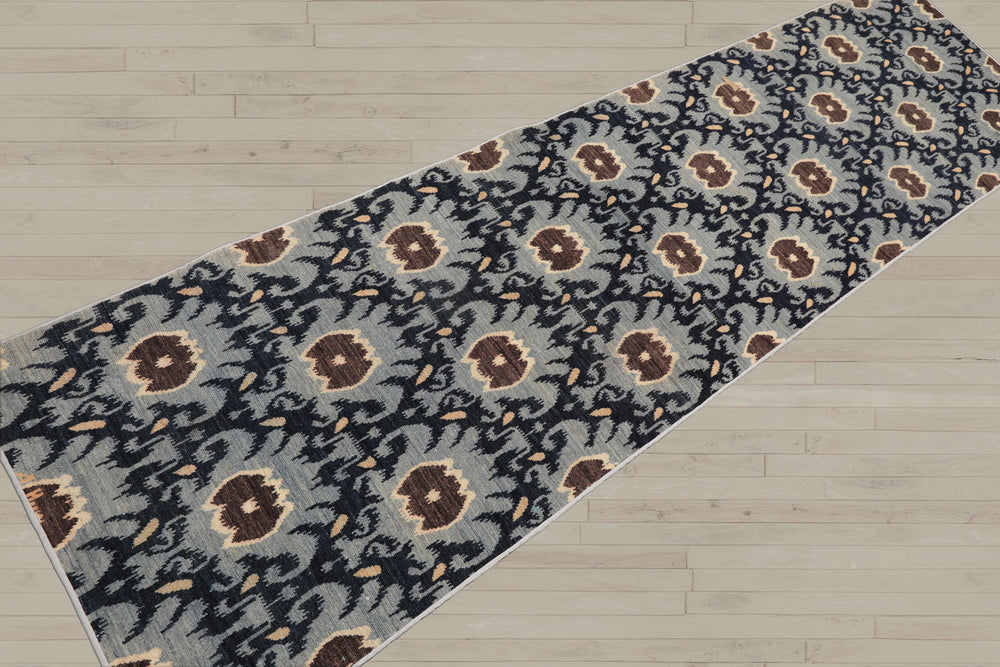 Multi Size Slate Blue Ivory Color Hand Knotted Tibetan Wool Contemporary Oriental Rug